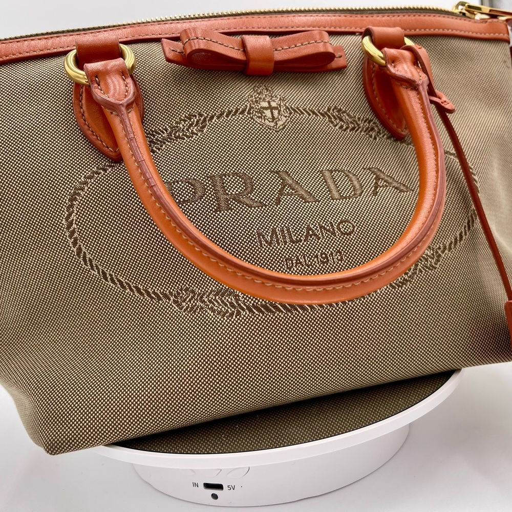 Prada Tan and Brown Satchel with Leather Trim